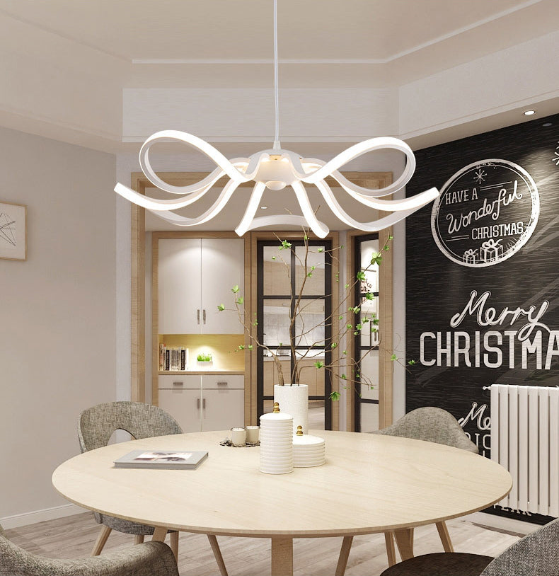 Acrylic White LED Hanging Lamp in Modern Simplicity Aluminium Linear Pendant Light for Dining Room