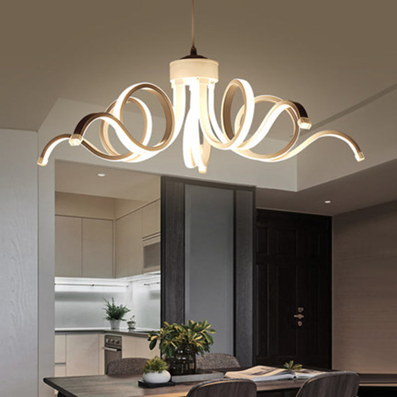 Acrylic White LED Hanging Lamp in Modern Simplicity Aluminium Linear Pendant Light for Dining Room