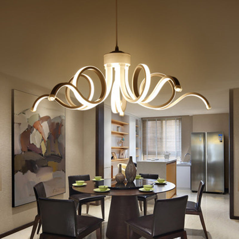 Acrylic White LED Hanging Lamp in Modern Simplicity Aluminium Linear Pendant Light for Dining Room