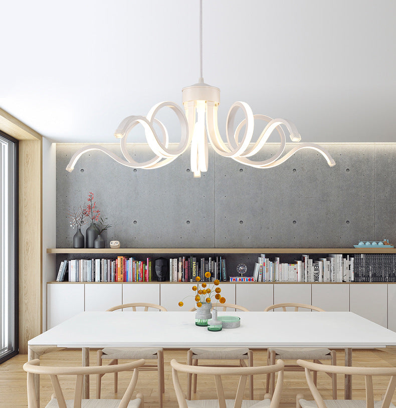 Acrylic White LED Hanging Lamp in Modern Simplicity Aluminium Linear Pendant Light for Dining Room