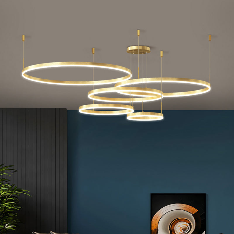 Modern Gold Chandelier Multiple Rings Hanging Ceiling Lights Metal Orb Chandelier