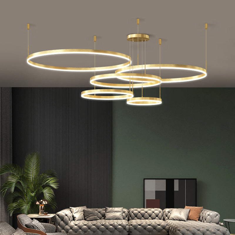 Modern Gold Chandelier Multiple Rings Hanging Ceiling Lights Metal Orb Chandelier