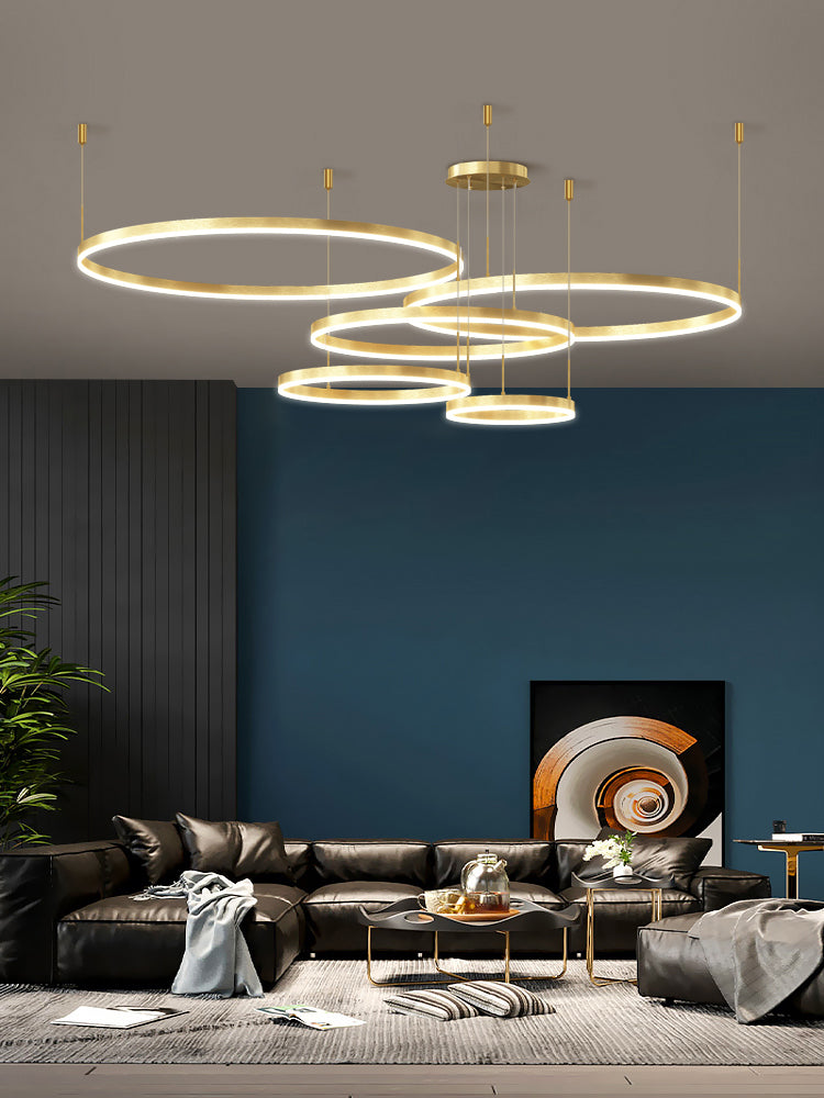 Modern Gold Chandelier Multiple Rings Hanging Ceiling Lights Metal Orb Chandelier