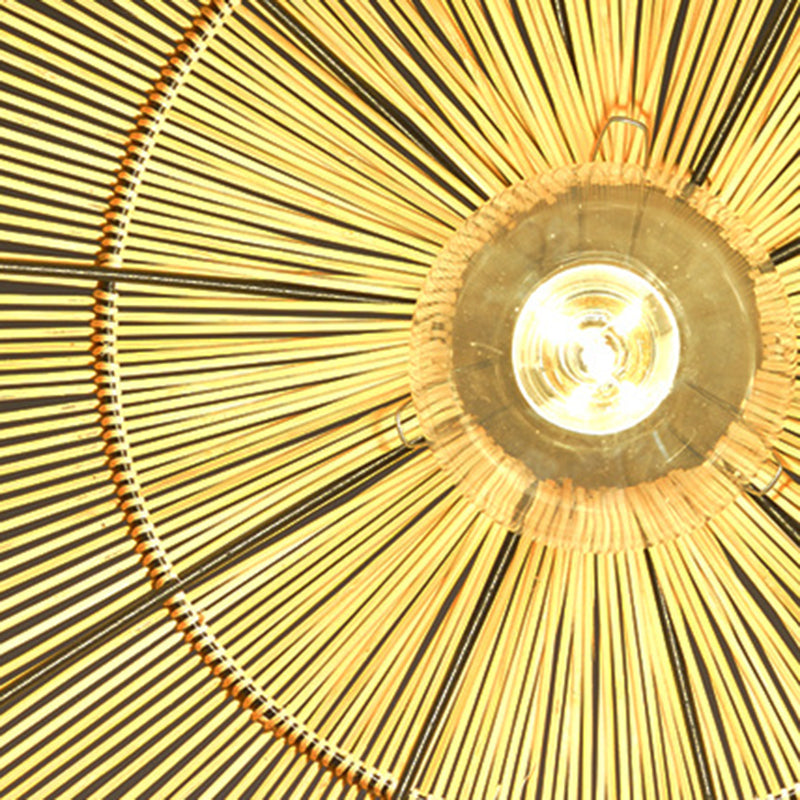 Beige Asia Pendulum Light Dome Rattan 1-Light Hanging Ceiling Light for Dining Room