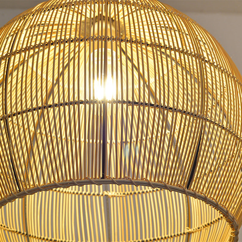 Beige Asia Pendulum Light Dome Rattan 1-Light Hanging Ceiling Light for Dining Room