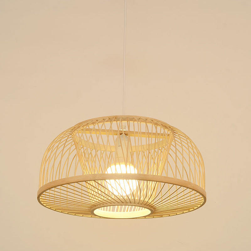 Asia Bamboo Hanging Ceiling Light 1-Light Dome Beige Ceiling Pendant Light