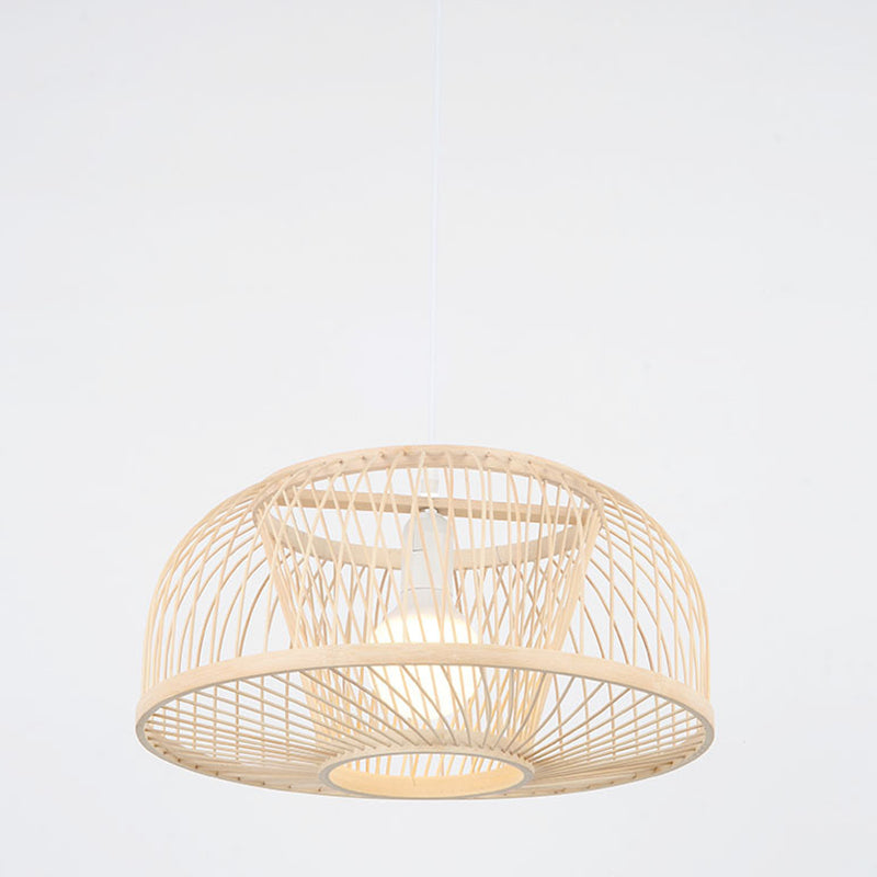 Asia Bamboo Hanging Ceiling Light 1-Light Dome Beige Ceiling Pendant Light
