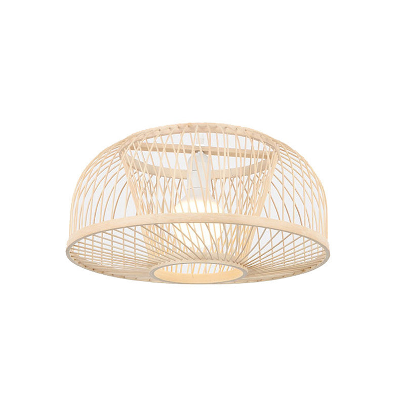 Asia Bamboo Hanging Ceiling Light 1-Light Dome Beige Ceiling Pendant Light