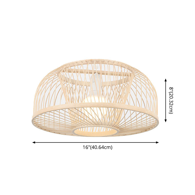 Asia Bamboo Hanging Ceiling Light 1-Light Dome Beige Ceiling Pendant Light