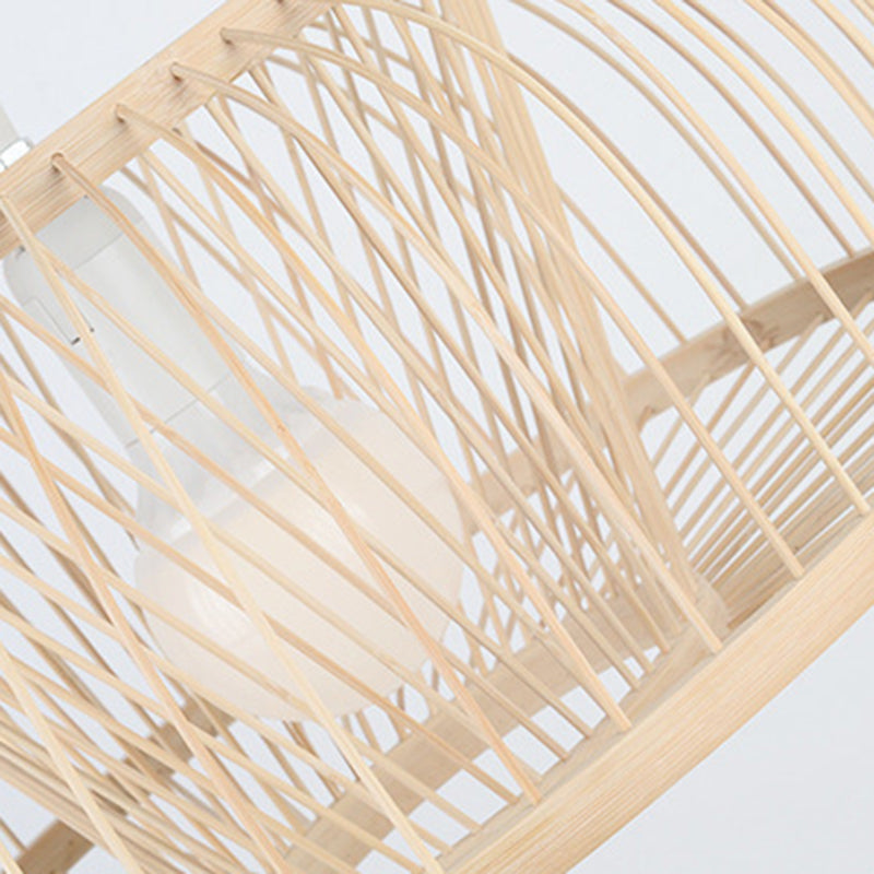 Asia Bamboo Hanging Ceiling Light 1-Light Dome Beige Ceiling Pendant Light