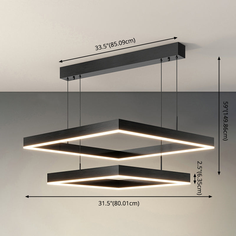 Candelier negra moderna múltiples cuadrados luces de lámpara de araña araña de metal rectangular