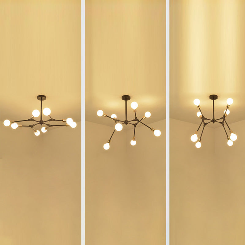 Luz colgante ajustable de negro de lámpara de metal múltiple ligero para sala de estar