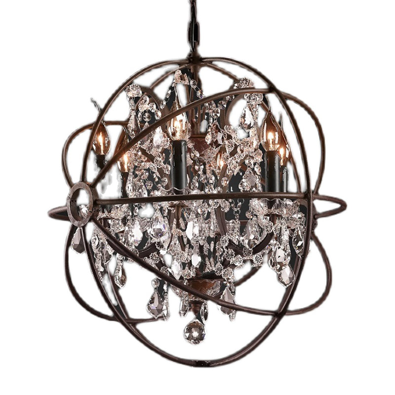 Gyroscope Chandelier Modern Crystal Living Room Hanging Light Fixture in Rust