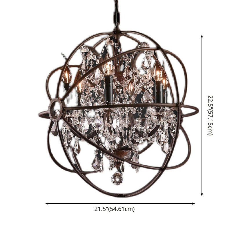 Gyroscope Chandelier Modern Crystal Living Room Hanging Light Fixture in Rust