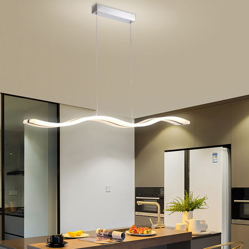Dinning Room Island Pendant Light Simple White Over Island Lighting with Wave Metal Shade