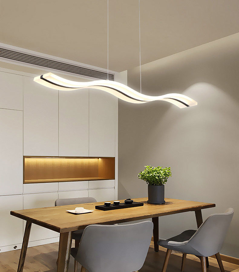 Dinning Room Island Pendant Light Simple White Over Island Lighting with Wave Metal Shade