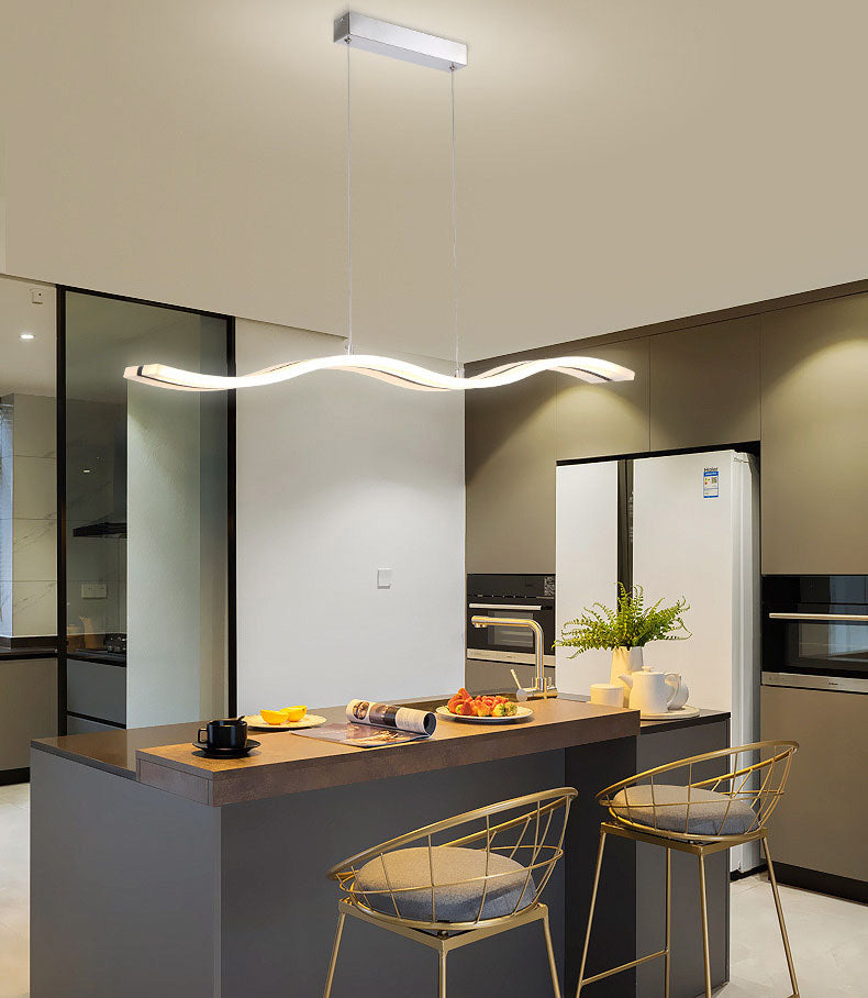 Dinning Room Island Pendant Light Simple White Over Island Lighting with Wave Metal Shade