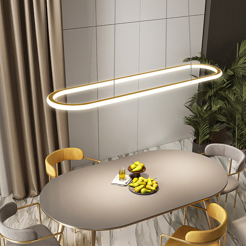 Minimalist Oval Island Lighting Fixture Metal Dinning Room LED Island Ceiling Light