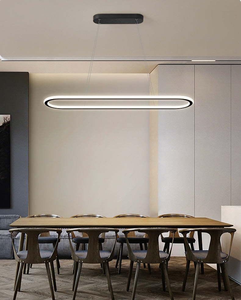 Minimalist Oval Island Lighting Fixture Metal Dinning Room LED Island Ceiling Light