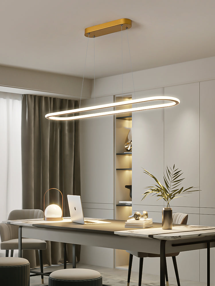 Minimalist Oval Island Lighting Fixture Metal Dinning Room LED Island Ceiling Light