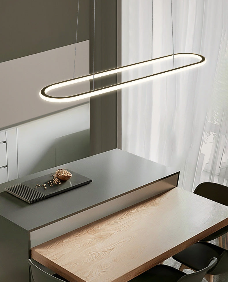 Minimalist Oval Island Lighting Fixture Metal Dinning Room LED Island Ceiling Light