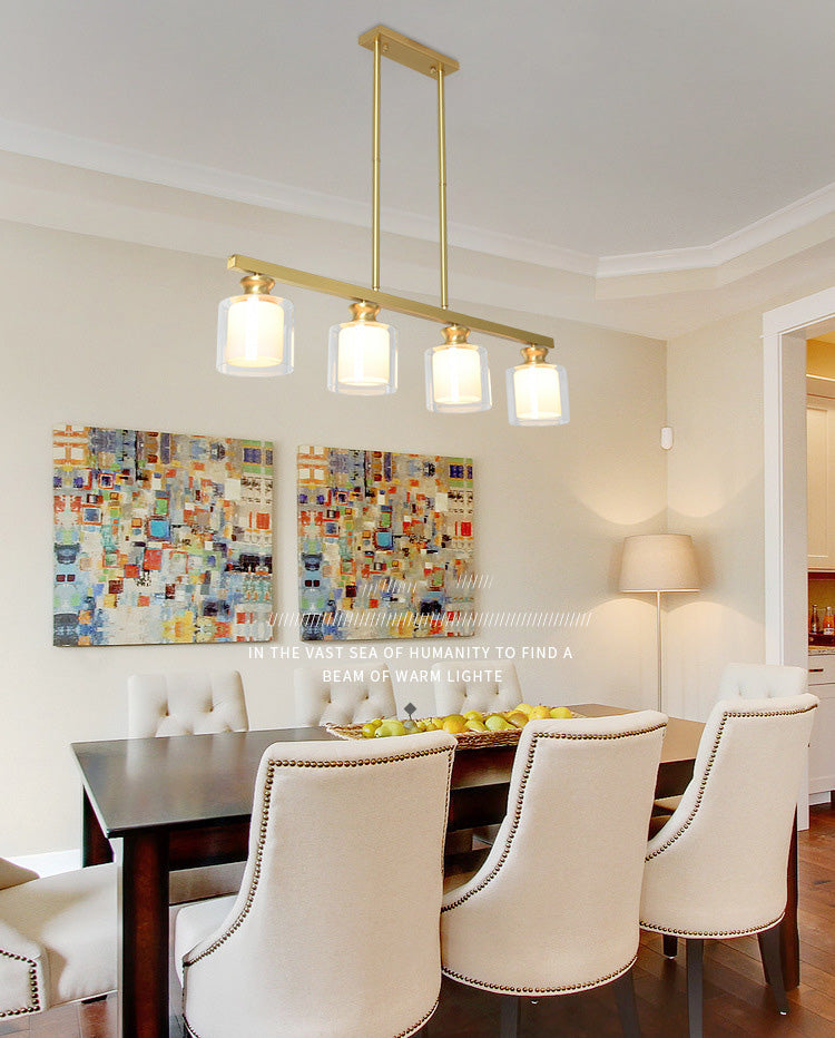 Minimalist Cylinder Island Light Fixture Glass Dinning Room Island Ceiling Light in Gold