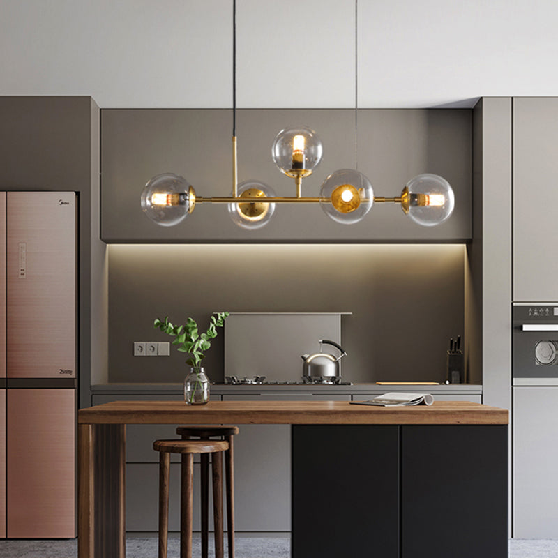 Round Dinning Room Island Pendant Light Glass Minimalist Style Hanging Island Light