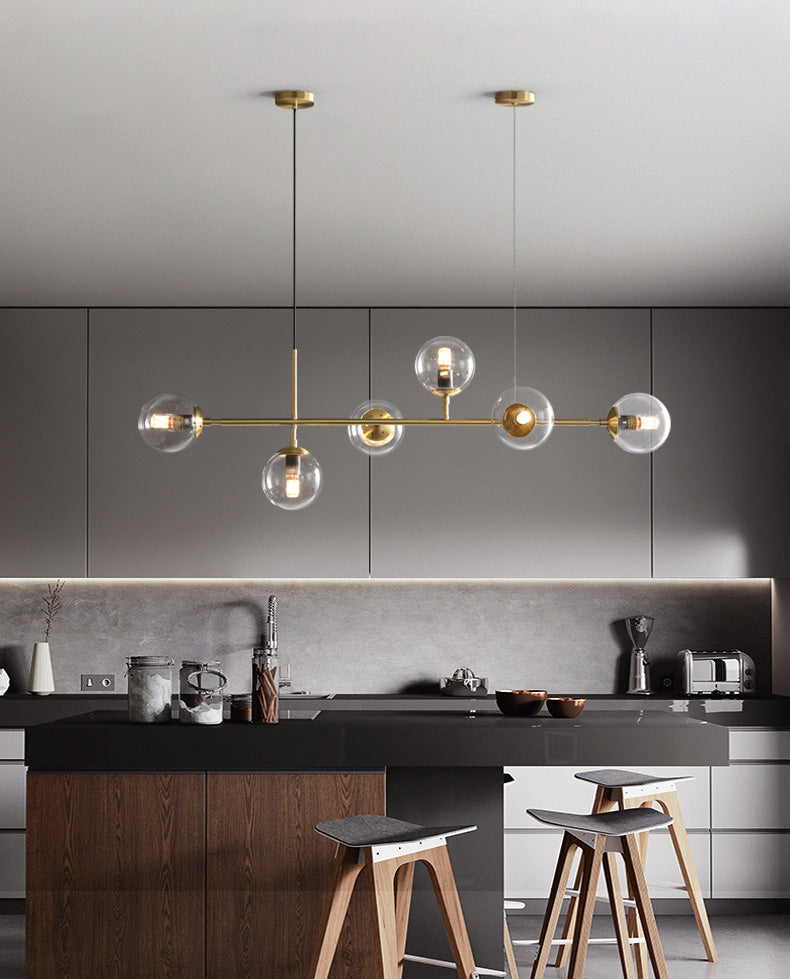 Round Dinning Room Island Pendant Light Glass Minimalist Style Hanging Island Light