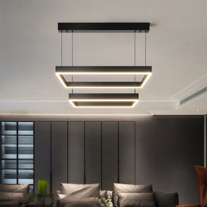 Candelier negra moderna múltiples cuadrados luces de lámpara de araña araña de metal rectangular