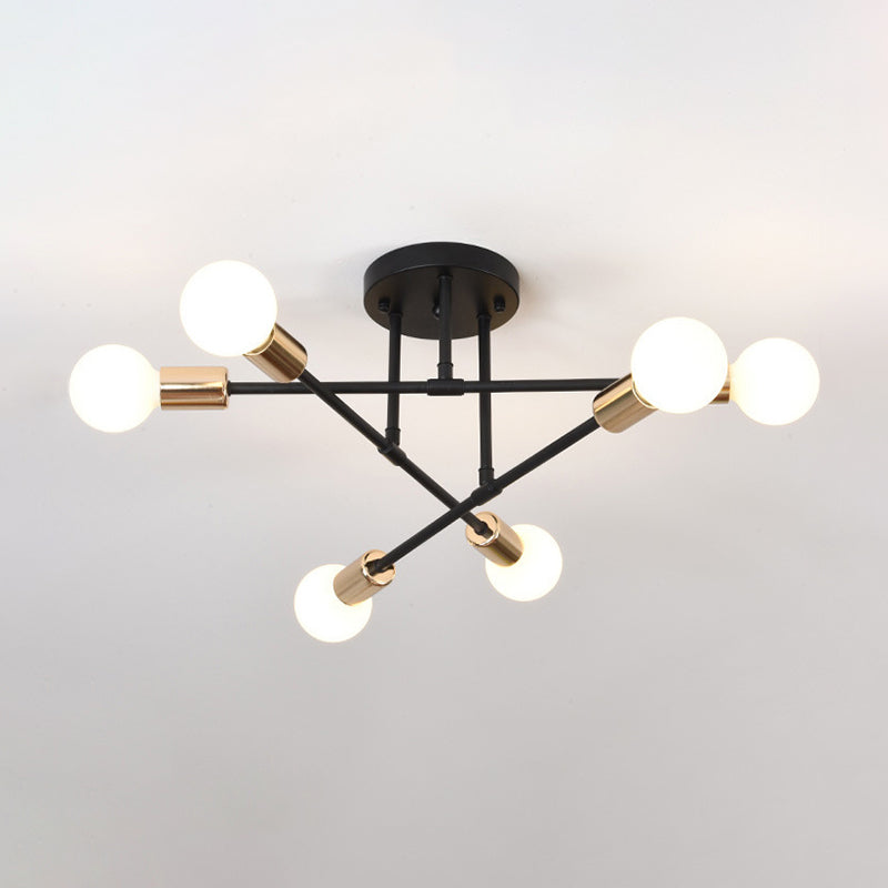 Industrial Vintage Sputnik Ceiling Light Wrought Iron 6-Light Semi Flush Mount for Living Room