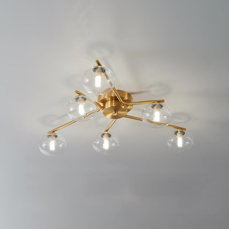 Plafonnier en verre et laiton, Style créatif moderne, en cuivre, montage encastré Spoutnik pour salon