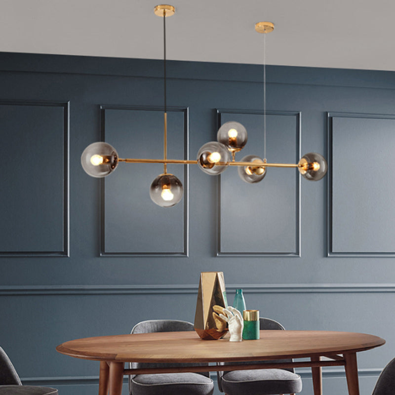 Glass Gold Island Light in Modern Creative Style Iron Globe Pendant Light for Dining Room