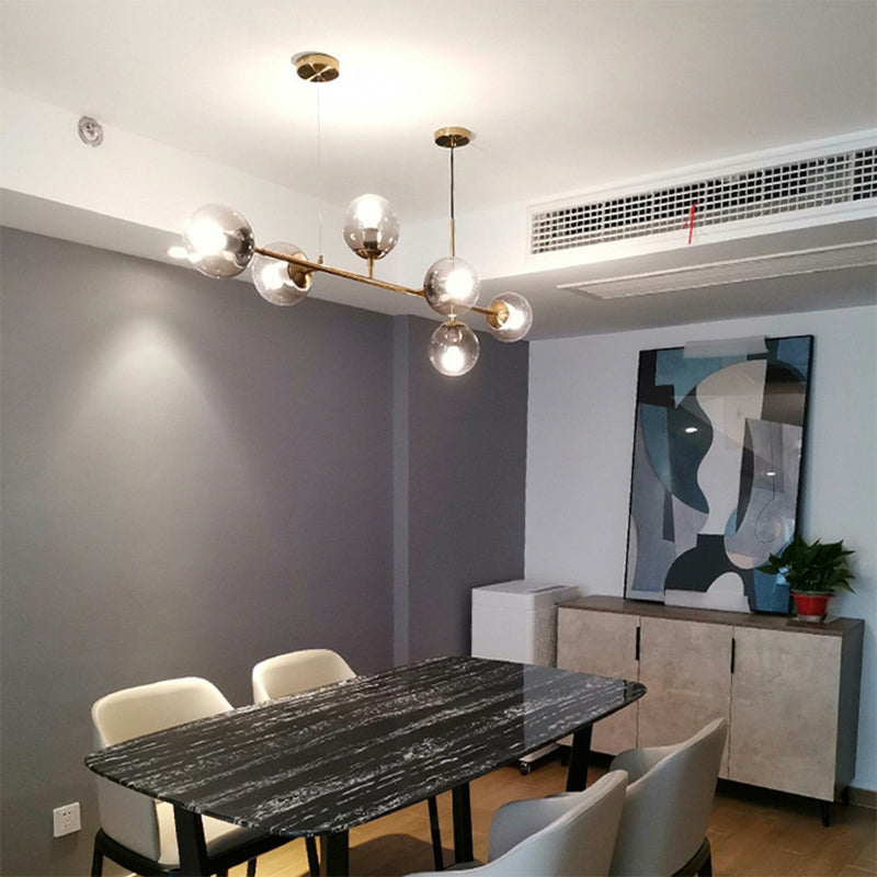 Glass Gold Island Light in Modern Creative Style Iron Globe Pendant Light for Dining Room