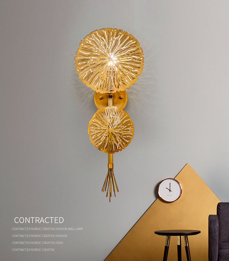 Gold Lotus Shape Wall Light in Modern Creative Style Electroplate Iron Wall Lamp for Interior Spaces