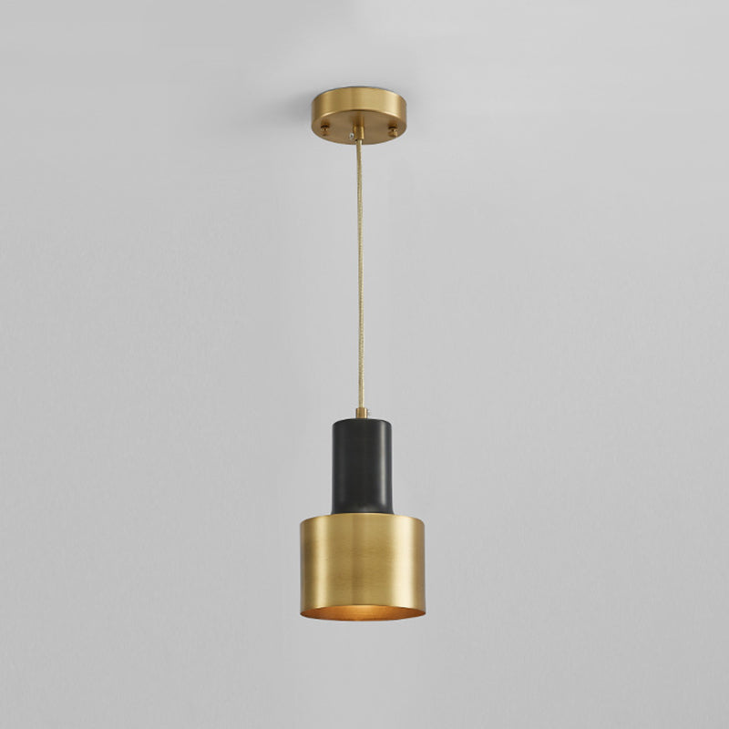 Modern Luxury Single Pendant Light Copper Cylindrical Hanging Lamp for Interior Spaces