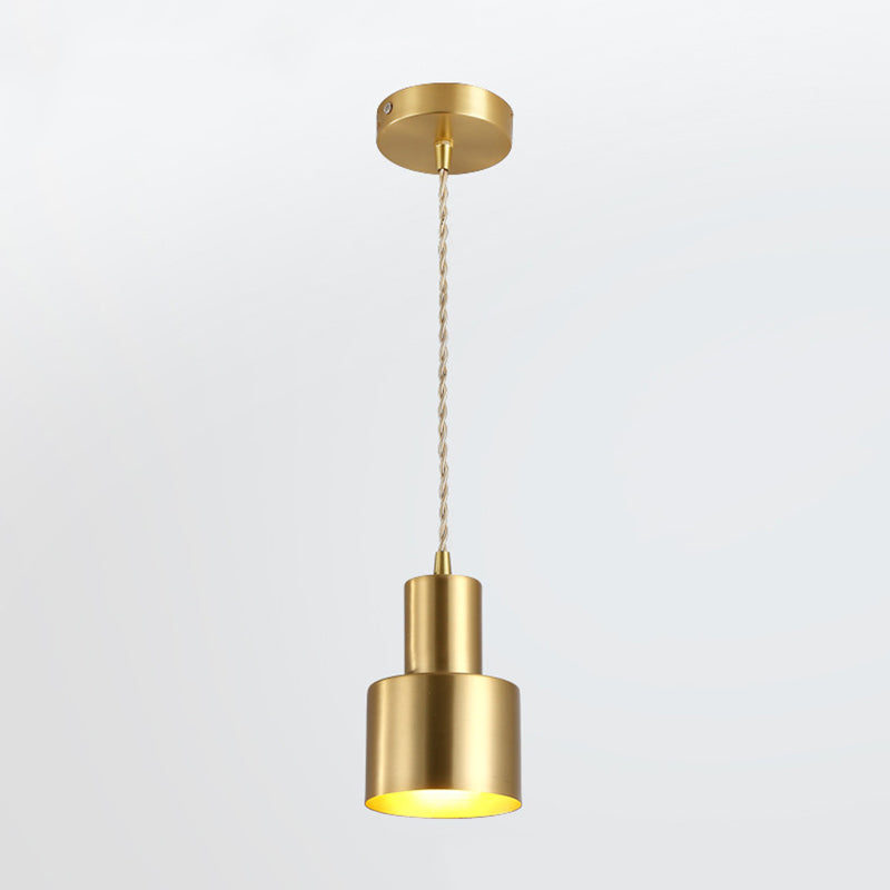 Modern Luxury Single Pendant Light Copper Cylindrical Hanging Lamp for Interior Spaces