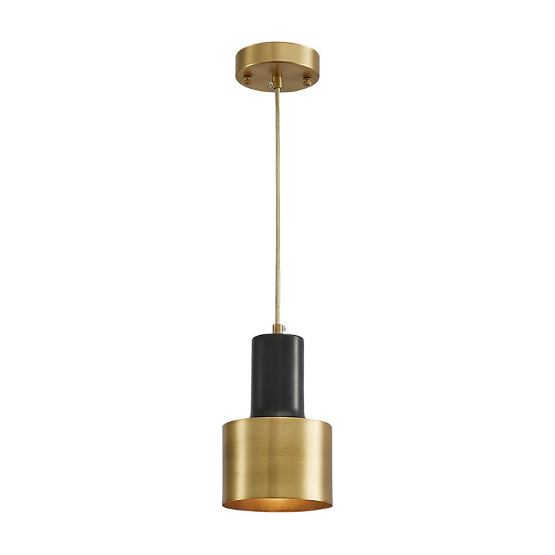 Modern Luxury Single Pendant Light Copper Cylindrical Hanging Lamp for Interior Spaces