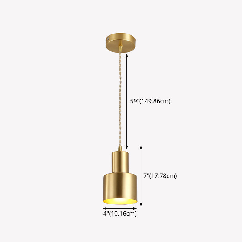 Modern Luxury Single Pendant Light Copper Cylindrical Hanging Lamp for Interior Spaces