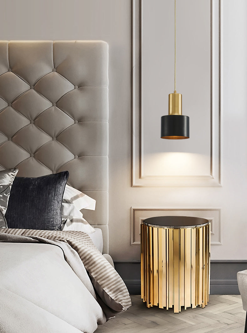 Modern Luxury Single Pendant Light Copper Cylindrical Hanging Lamp for Interior Spaces