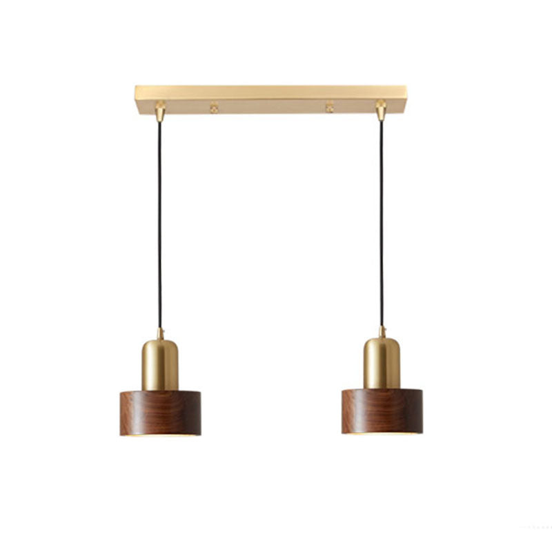 Brown Walnut Wood Pendant Lighting Fixtures Modern Lantern Suspension Lamp for Living Room