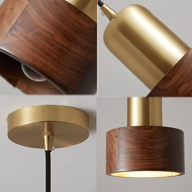 Brown Walnut Wood Pendant Lighting Fixtures Modern Lantern Suspension Lamp for Living Room