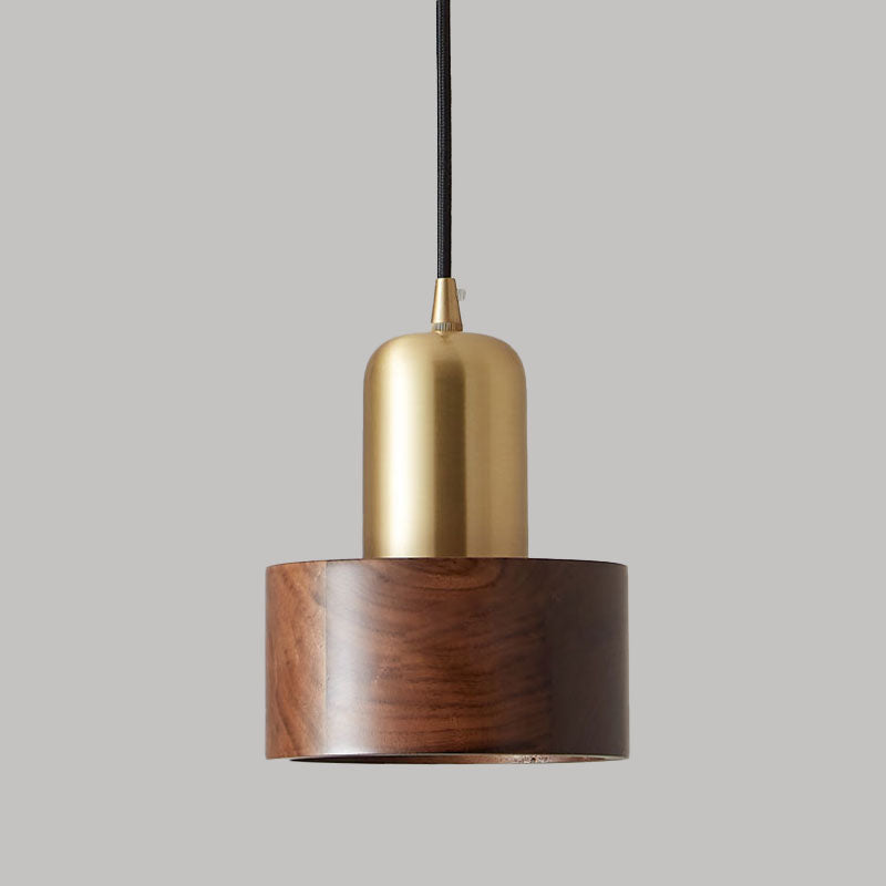 Brown Walnut Wood Pendant Lighting Fixtures Modern Lantern Suspension Lamp for Living Room