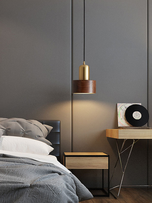 Brown Walnut Wood Pendant Lighting Fixtures Modern Lantern Suspension Lamp for Living Room