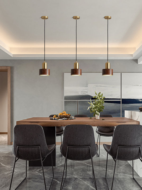 Brown Walnut Wood Pendant Lighting Fixtures Modern Lantern Suspension Lamp for Living Room