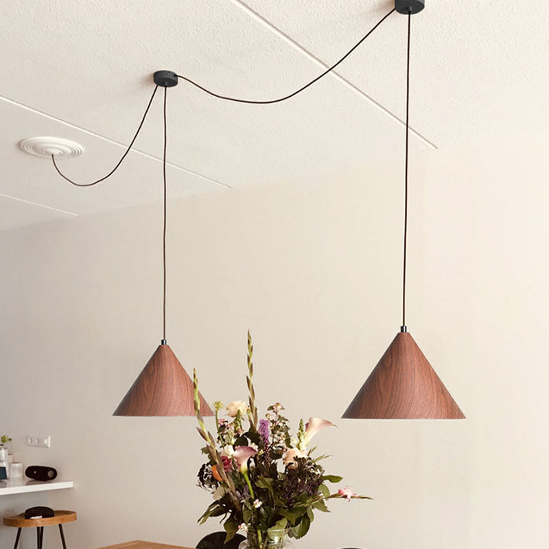 Modern Cone Pendant Lighting Fixture 1-Light Restaurant Hanging Pendant Light with Wood Shade
