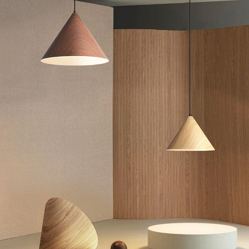 Modern Cone Pendant Lighting Fixture 1-Light Restaurant Hanging Pendant Light with Wood Shade