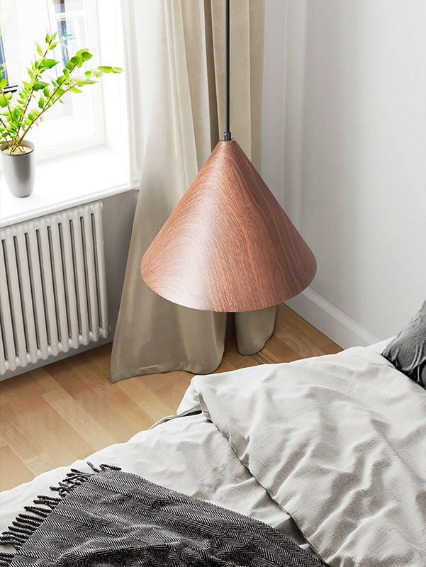 Modern Cone Pendant Lighting Fixture 1-Light Restaurant Hanging Pendant Light with Wood Shade