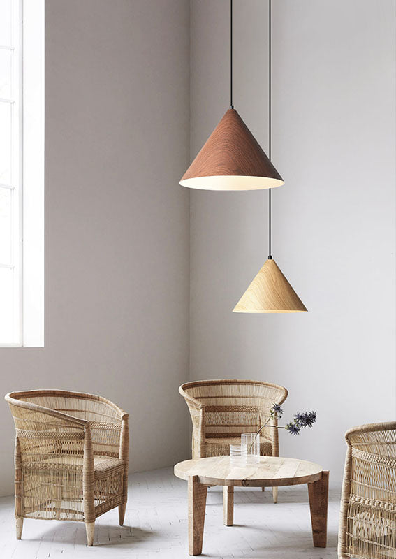 Modern Cone Pendant Lighting Fixture 1-Light Restaurant Hanging Pendant Light with Wood Shade