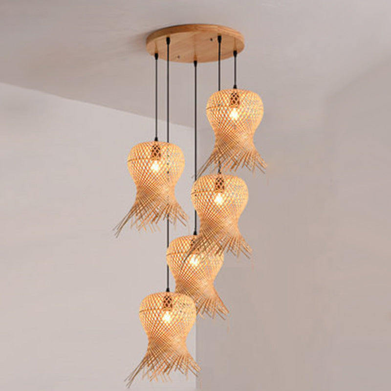 Chinese Handmade Pendant Lighting Fixtures Rattan Hanging Light for Restaurant