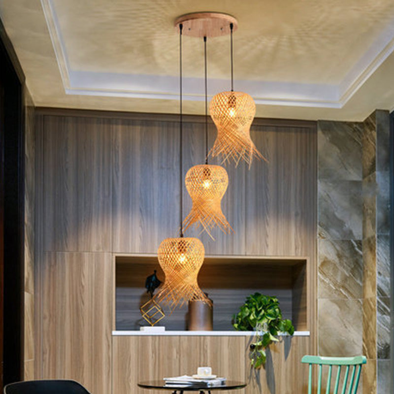 Chinese Handmade Pendant Lighting Fixtures Rattan Hanging Light for Restaurant